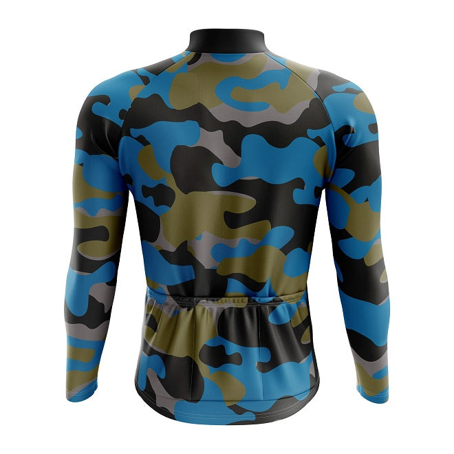 Blue Camouflage Long Sleeve Cycling Jersey - Image 2