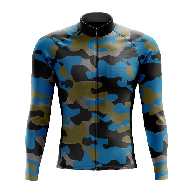 Blue Camouflage Long Sleeve Cycling Jersey