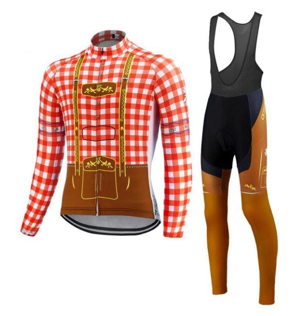 Red Lederhosen Long Sleeve Cycling Kit