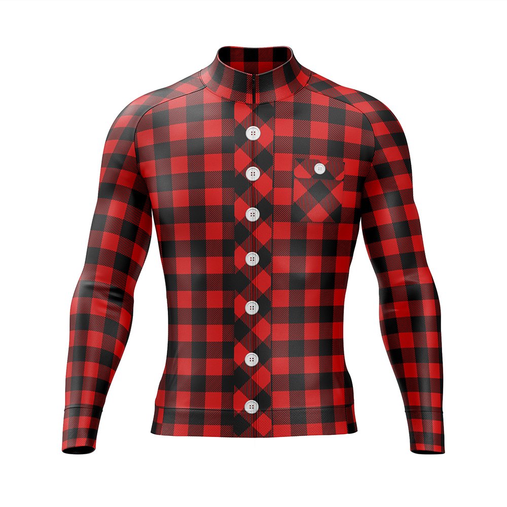 Red Lumberjack Long Sleeve Cycling Jersey